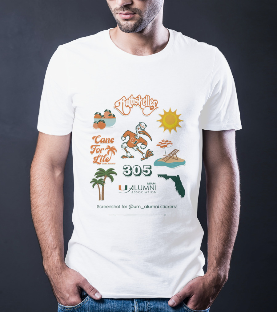 Miami Alumni Association Cane For Life 305 Florida Sun Beach Palms T-Shirt