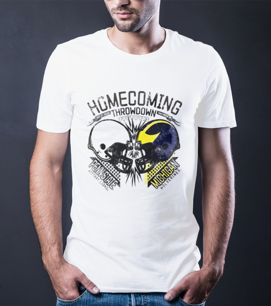 Homecoming Throwdown Michigan Wolverines Vs Penn State Nittany Lions Football Oct 17 2026 Helmet Showdown T-Shirt