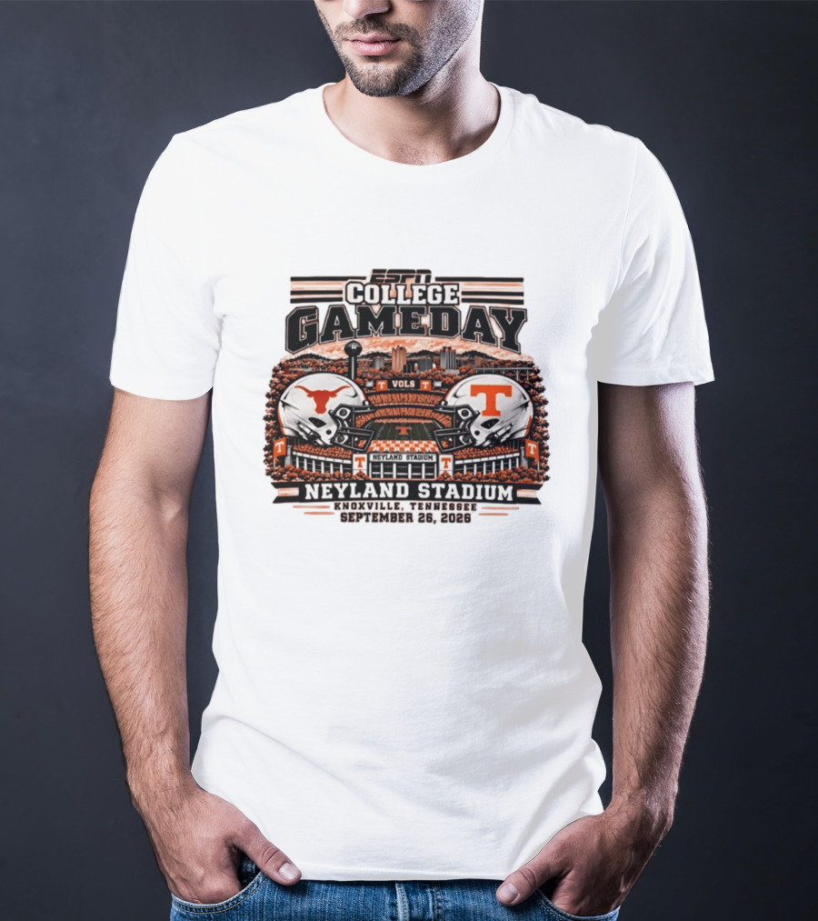 ESPN College GameDay Tennessee Volunteers Vs Texas Longhorns Neyland Stadium Knoxville September 26 2026 T-Shirt