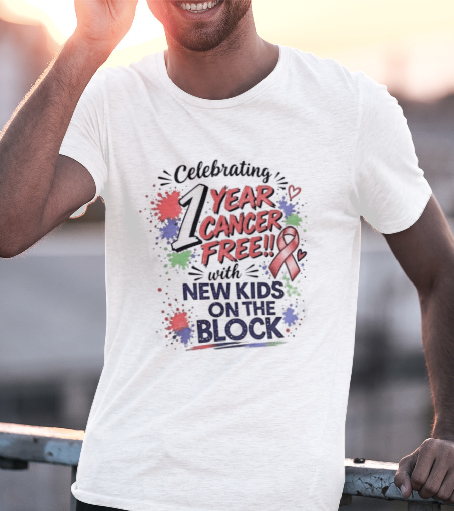 Celebrating 1 Year Cancer Free With New Kids On The Block Ribbon T-Shirt