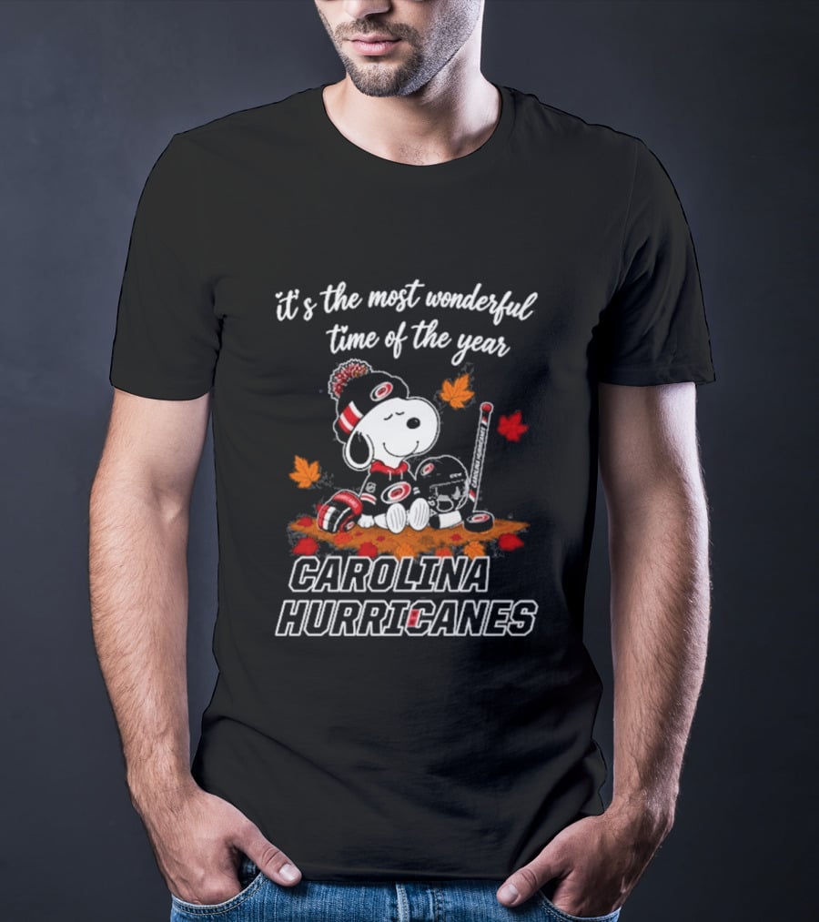 Carolina Hurricanes Snoopy Autumn Fall Football Most Wonderful Time Of The Year T-Shirt