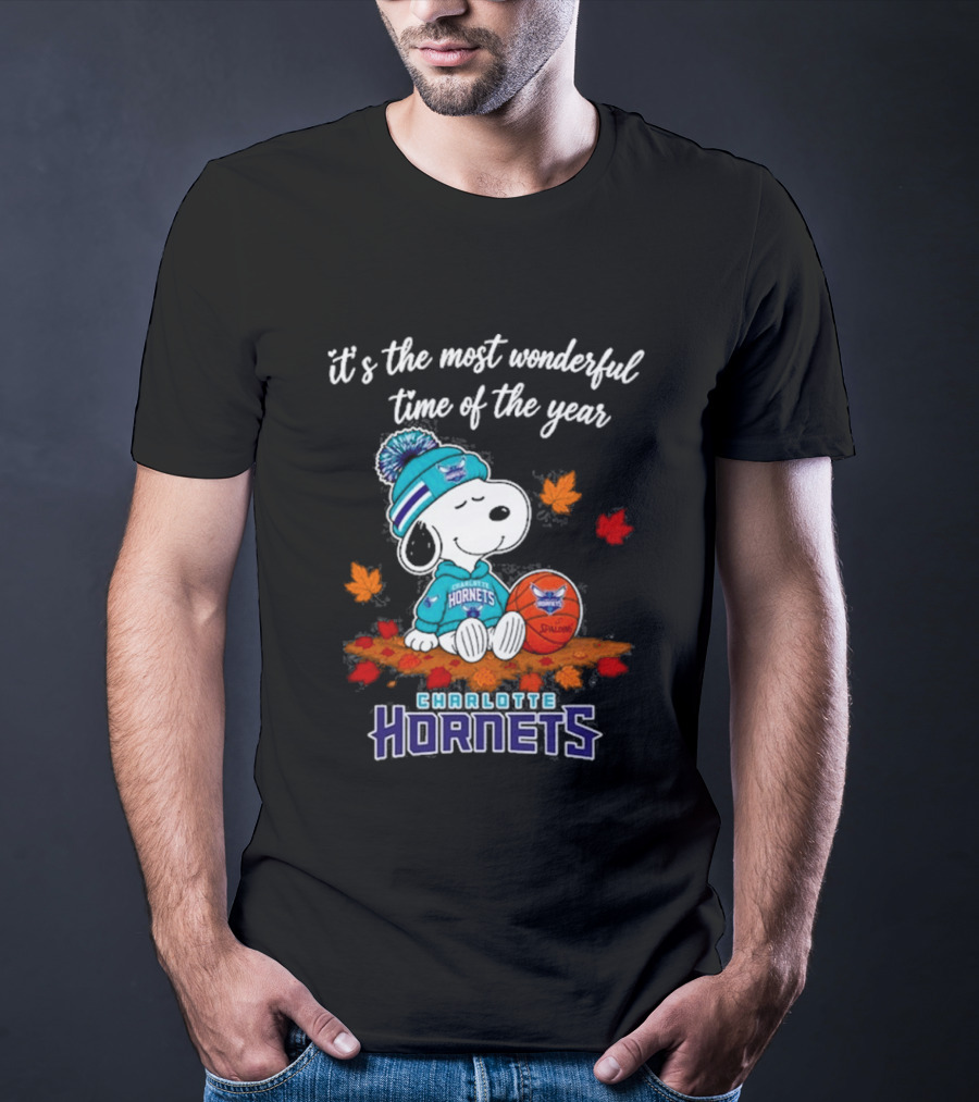 Charlotte Hornets Snoopy Autumn Football Most Wonderful Time Of The Year T-Shirt