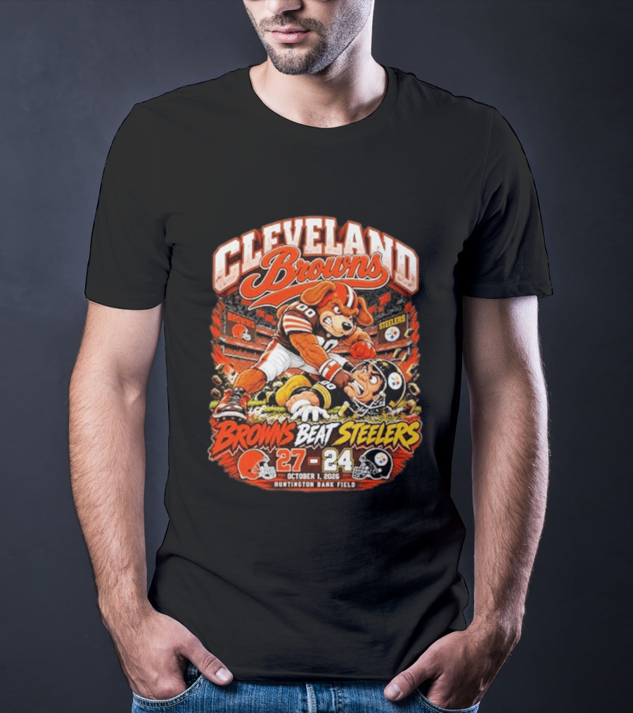 Cleveland Browns Beat Steelers 27 24 October 1 2026 Huntington Bank Field T-Shirt