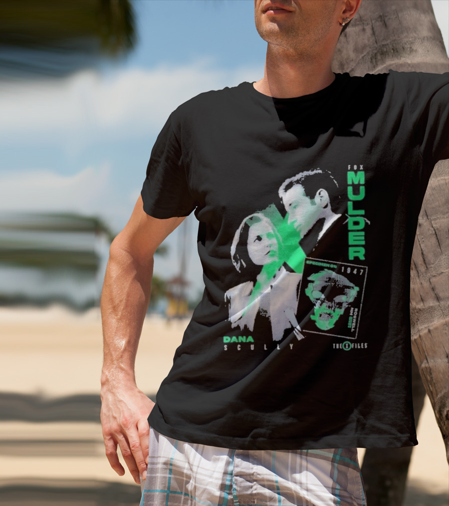 Fox Mulder Dana Scully The X Files 1997 Skull Print T-Shirt