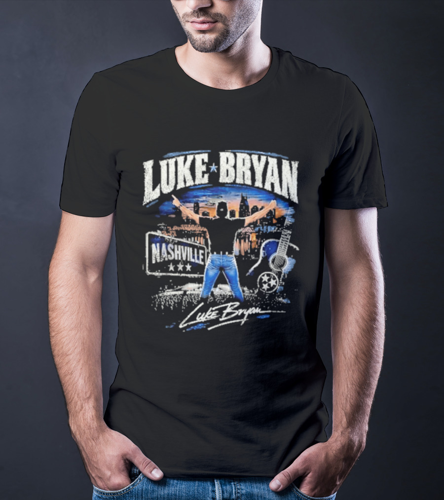 Luke Bryan Nashville Concert Country Music Vibes With Guitar And Signature T-Shirt