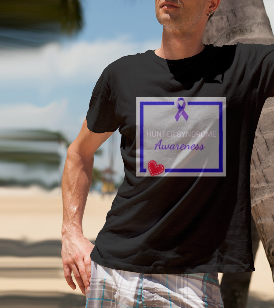 Hunter Syndrome Awareness Purple Ribbon And Heart Symbolization T-Shirt