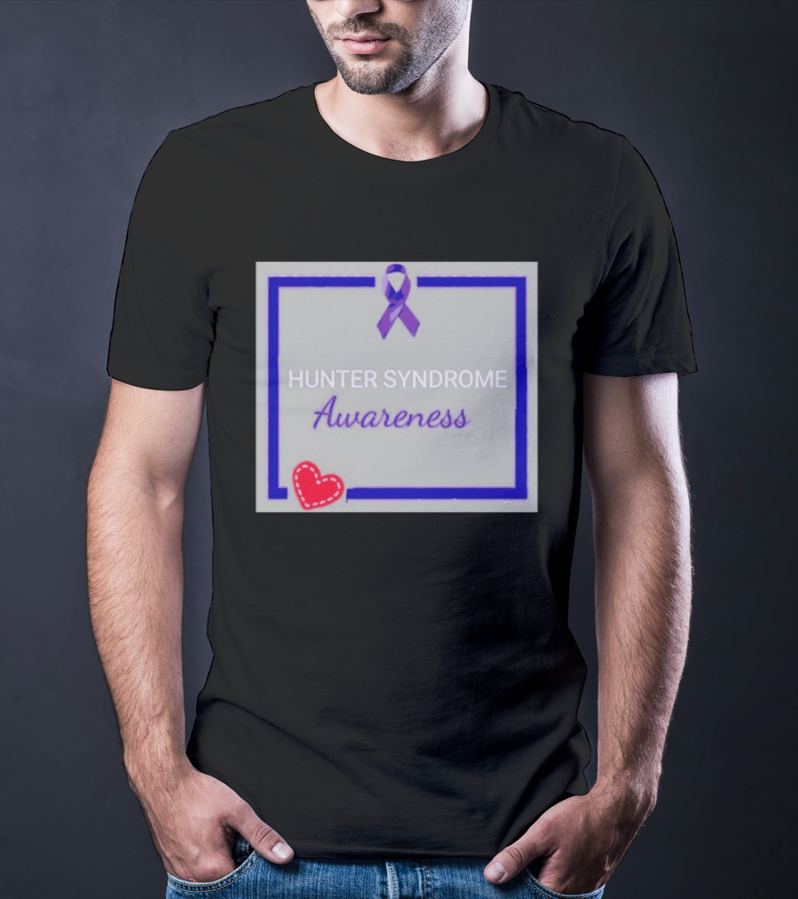 Hunter Syndrome Awareness Purple Ribbon And Heart Symbolization T-Shirt