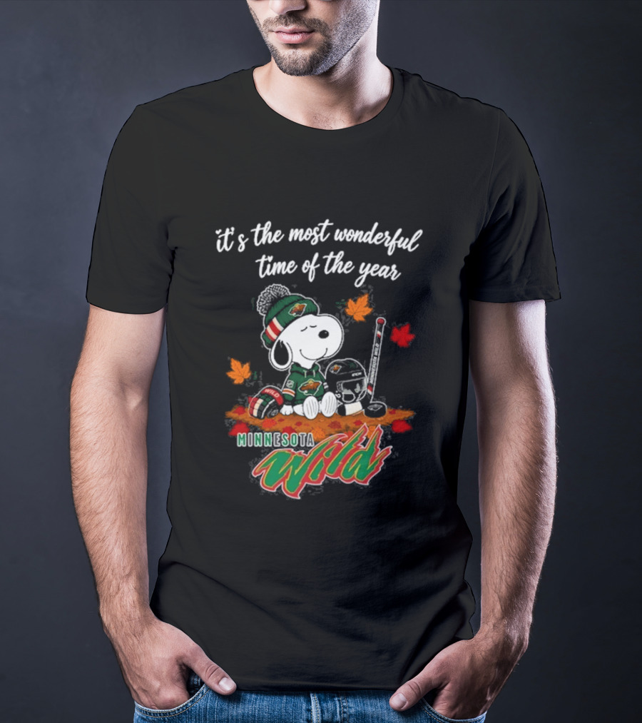 Minnesota Wild Snoopy Autumn Football Most Wonderful Time Of The Year T-Shirt