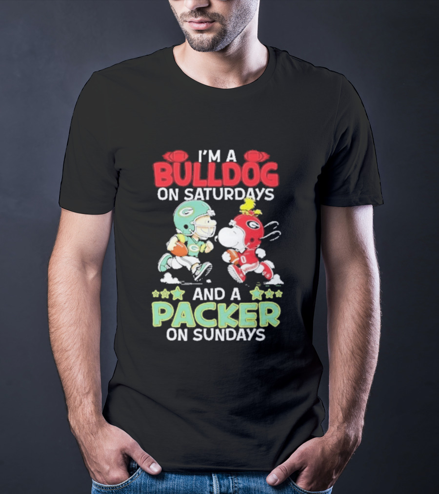 I'm A Bulldog On Saturdays And A Packer On Sundays Football Peanuts T-Shirt