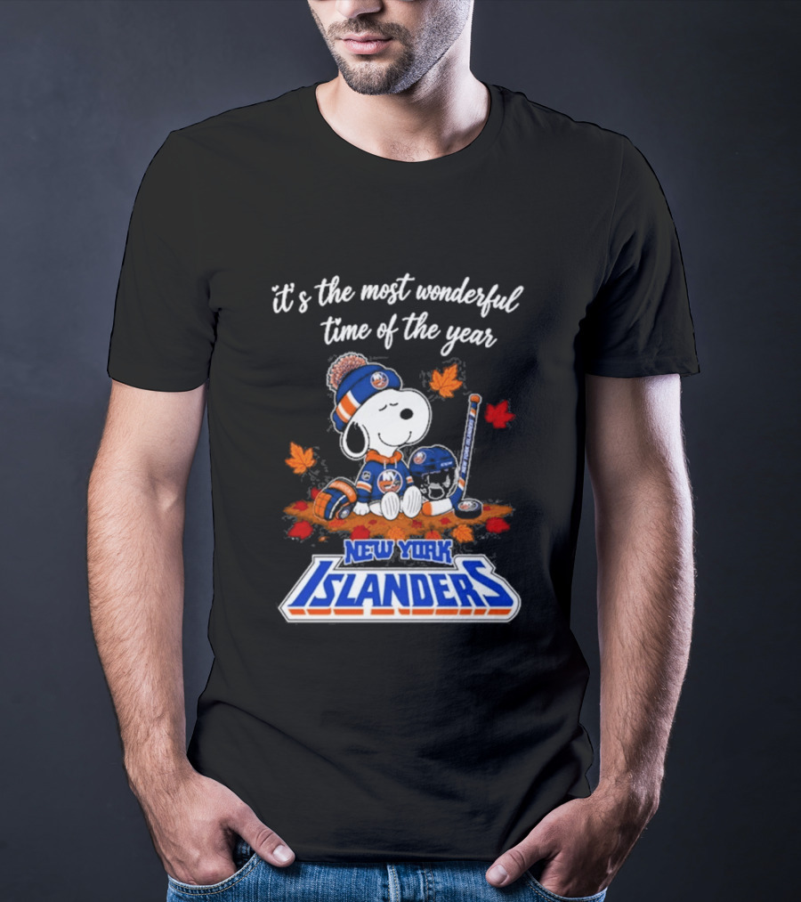 New York Islanders Snoopy Hockey Fall Autumn Most Wonderful Time Of The Year T-Shirt