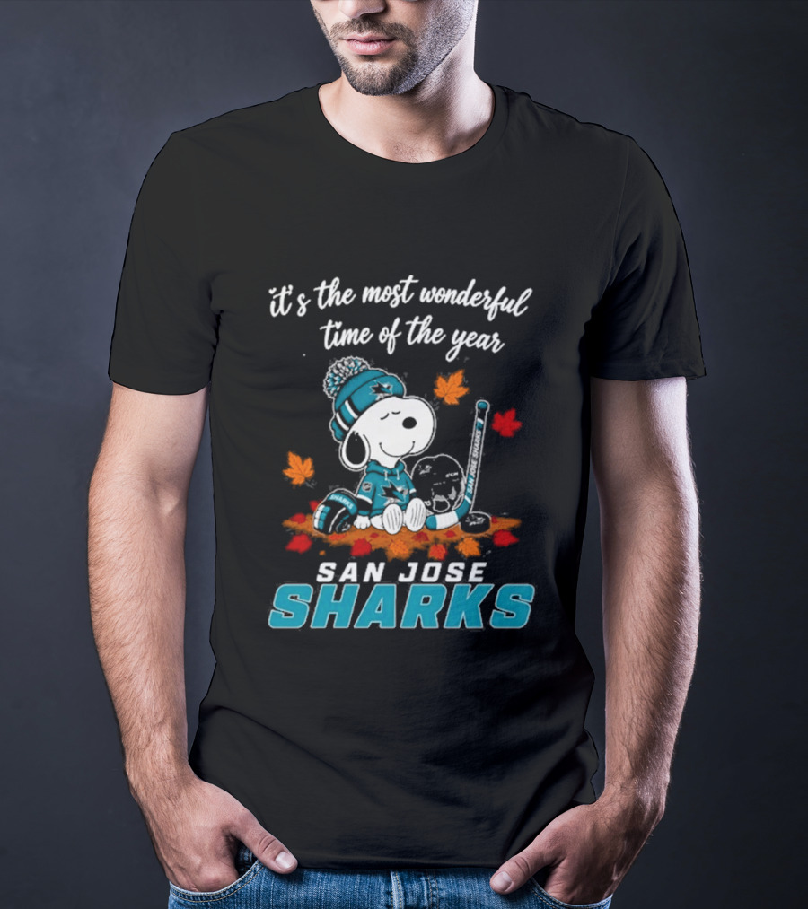 San Jose Sharks Snoopy Autumn Hockey It's The Most Wonderful Time Of The Year T-Shirt