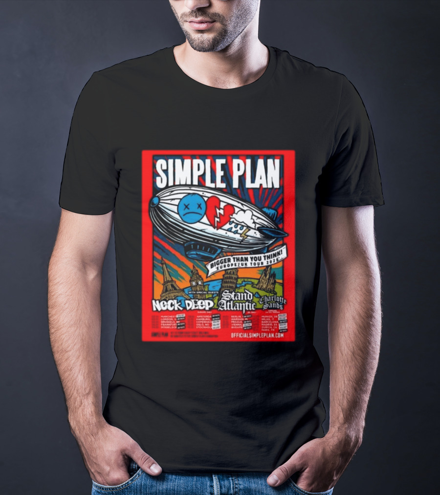 SIMPLE PLAN Bigger Than You Think Europe And UK Tour 2026 Featuring Neck Deep Stand Atlantic Charlotte Sands T-Shirt