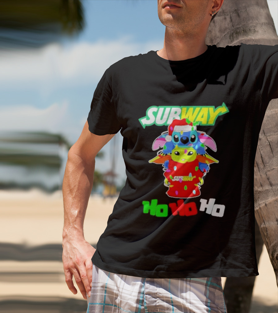 Subway Baby Yoda Stitch Christmas 2026 Ho Ho Ho T-Shirt