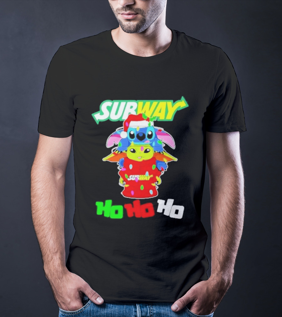 Subway Baby Yoda Stitch Christmas 2026 Ho Ho Ho T-Shirt