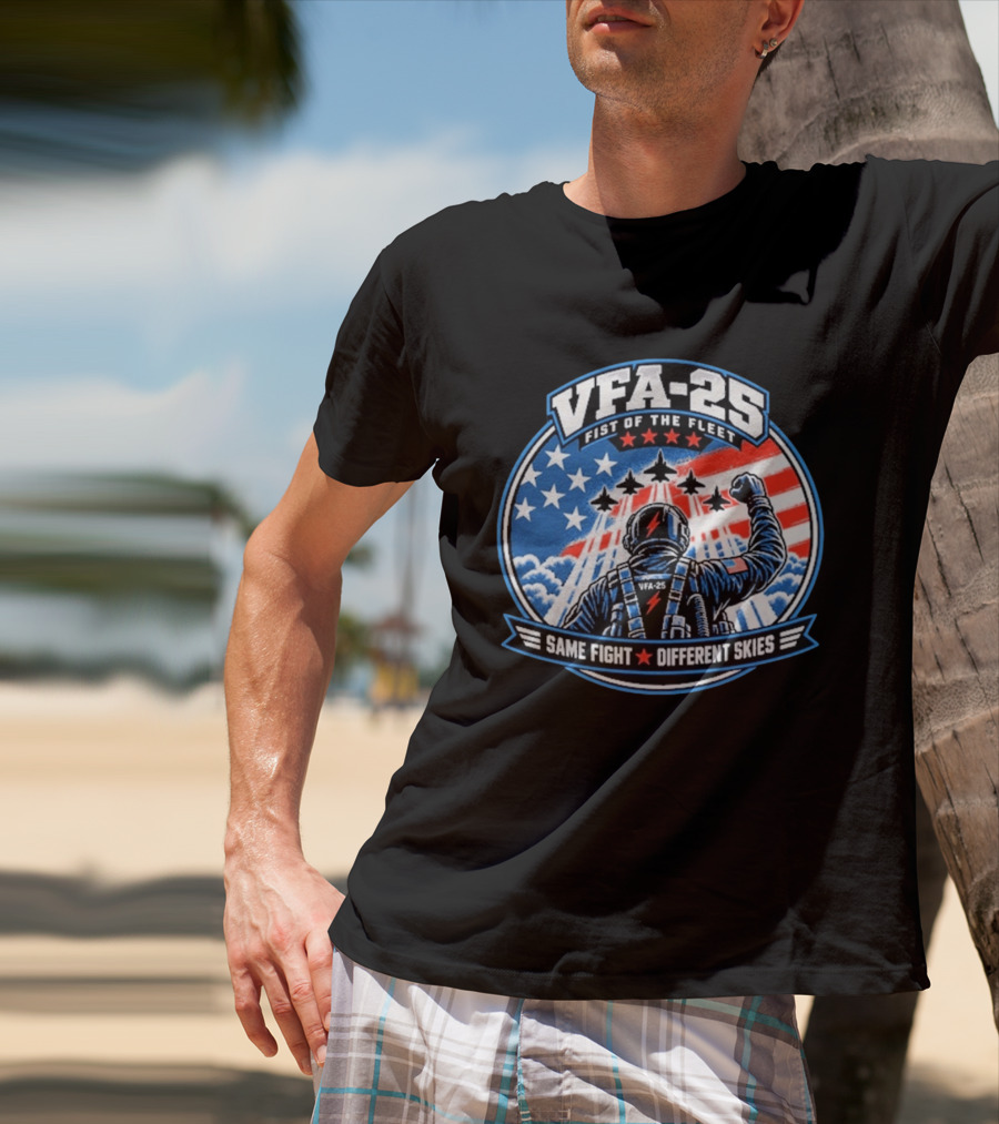 VFA 25 Fist Of The Fleet Fighter Pilot American Flag Same Fight Different Skies T-Shirt