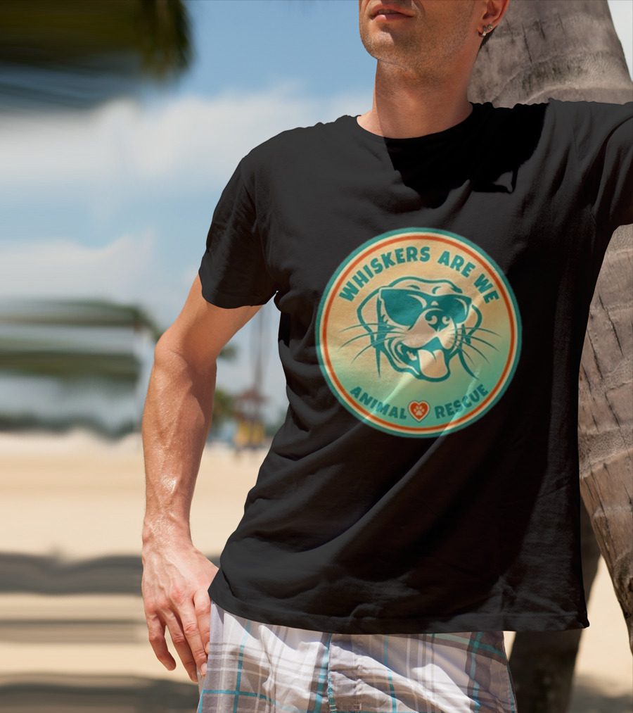 Whiskers Are We Animal Rescue Sunglasses Dog Paw Heart T-Shirt