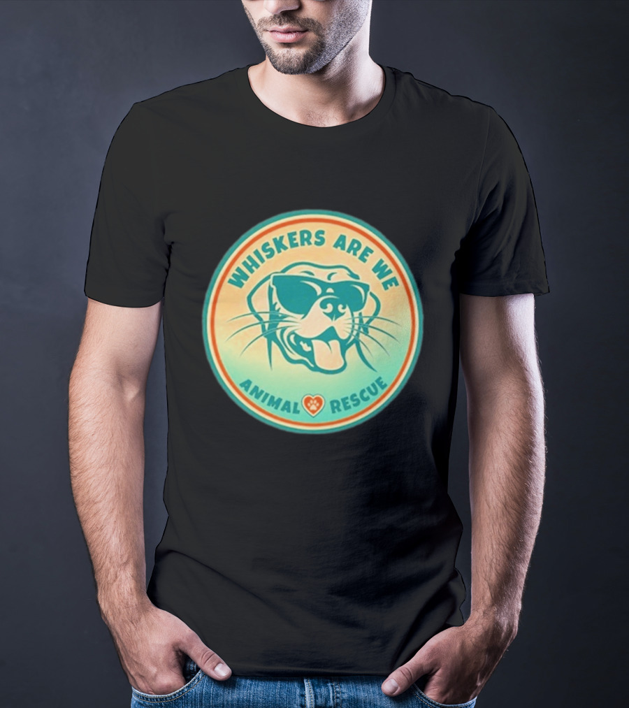 Whiskers Are We Animal Rescue Sunglasses Dog Paw Heart T-Shirt