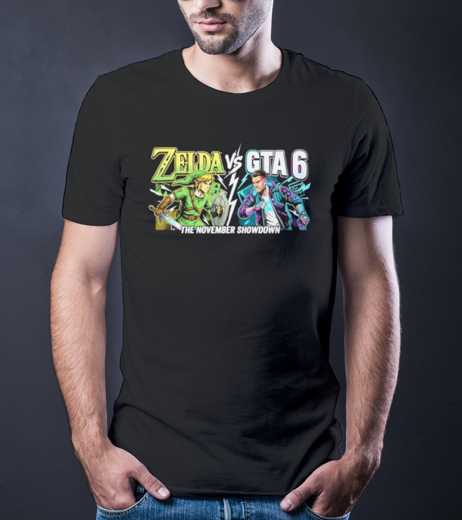 Zelda Vs GTA 6 The November Showdown Gaming Epic Clash T-Shirt