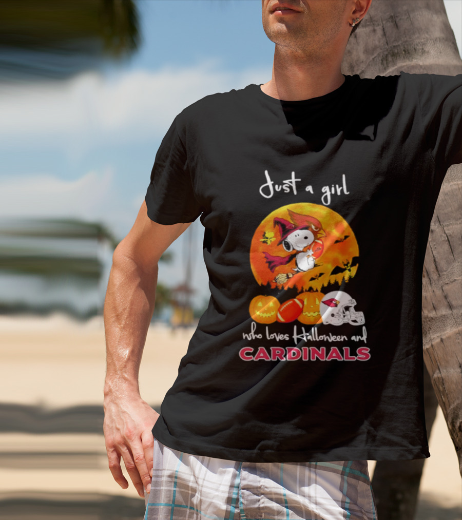 Just A Girl Who Loves Halloween And Cardinals Snoopy Woodstock Pumpkin 2026 T-Shirt