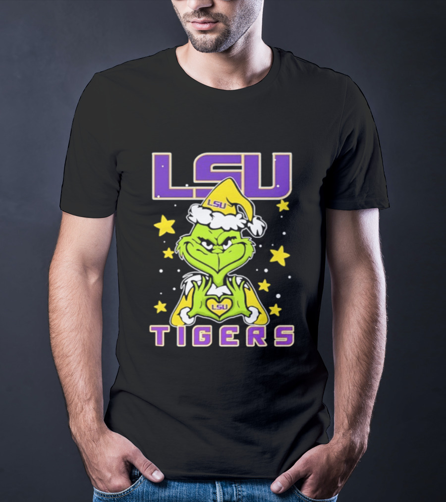 LSU Tigers Grinch Love Hands Christmas 2026 Football Holiday T-Shirt