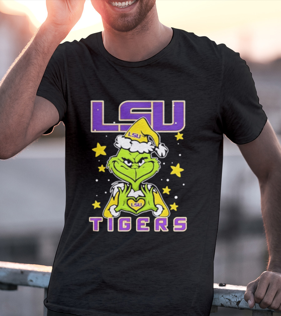 LSU Tigers Grinch Love Hands Christmas 2026 Football Holiday T-Shirt