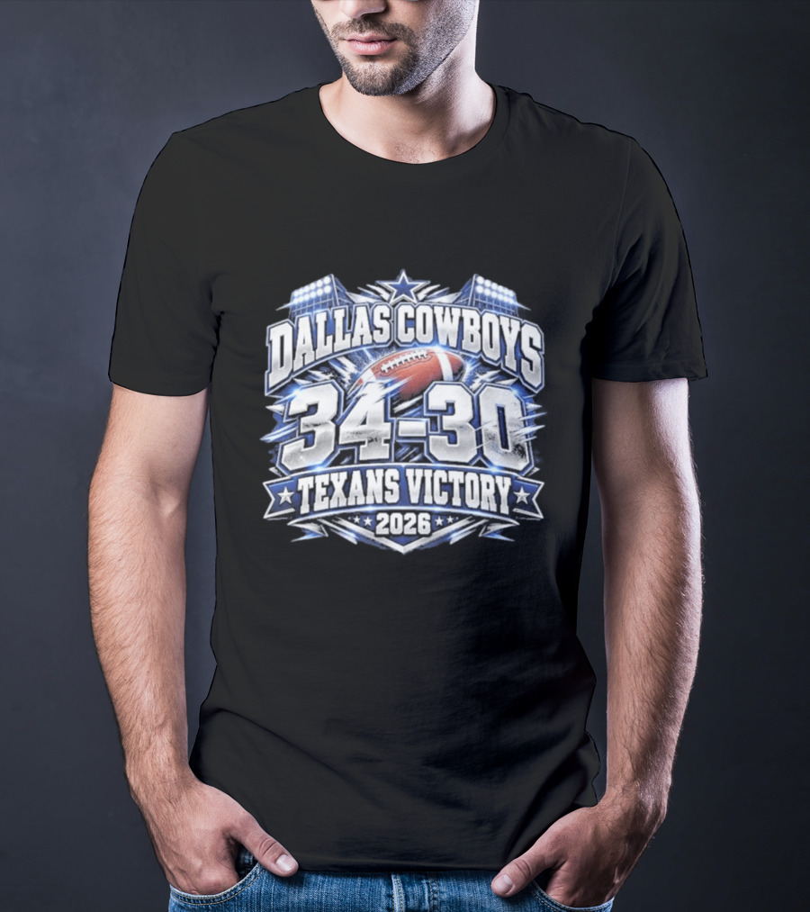 Dallas Cowboys 34 30 Texans Victory 2026 Football Scoreboard T-Shirt