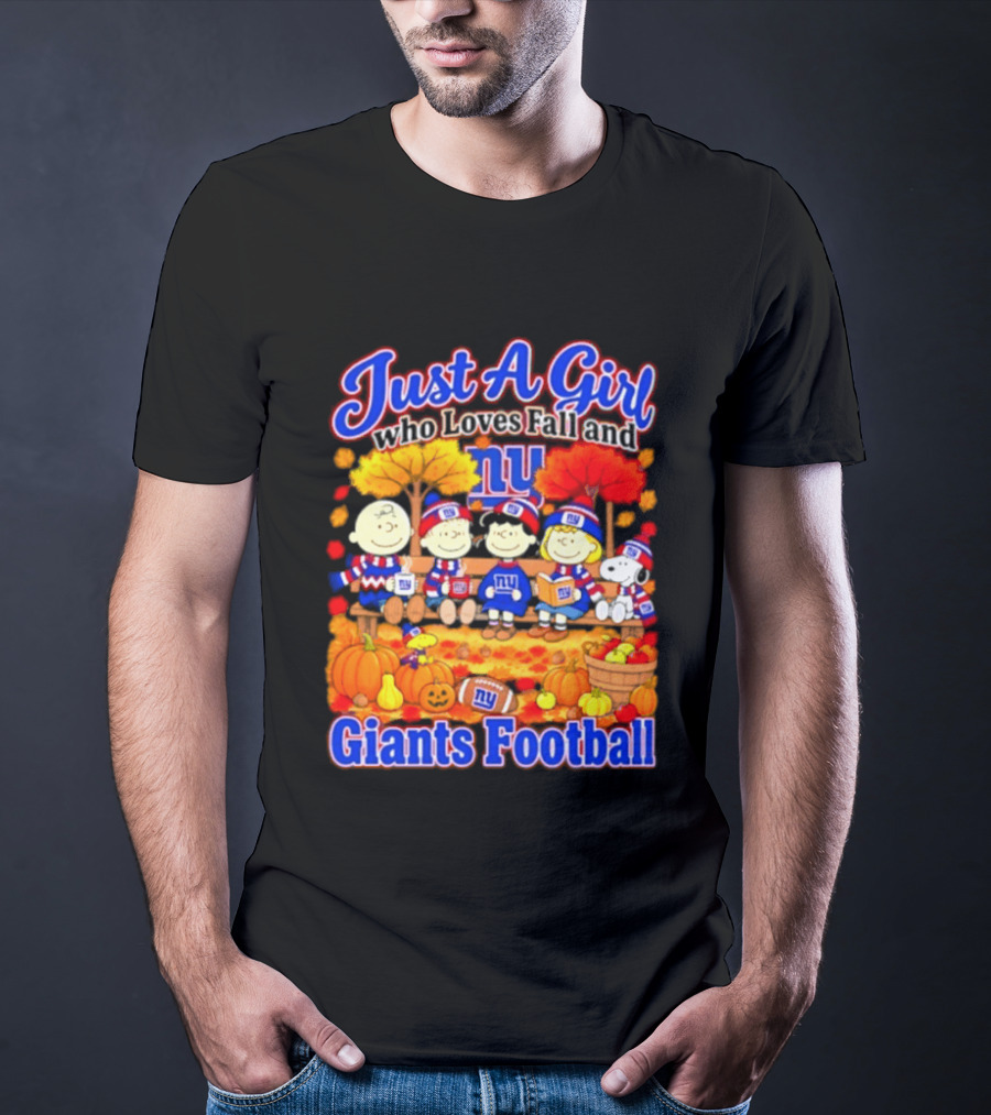 Just A Girl Who Loves Fall And Giants Football New York Peanuts Christmas T-Shirt