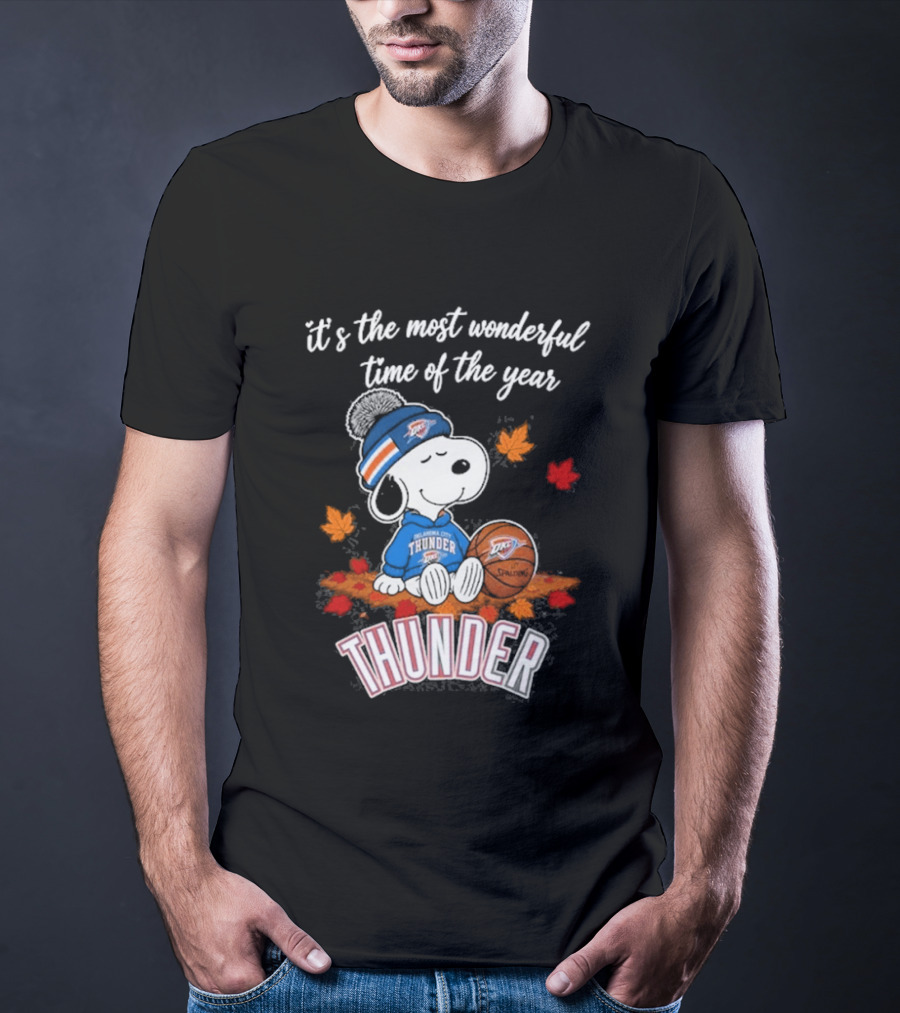 Oklahoma City Thunder Snoopy Most Wonderful Time Of The Year Autumn Football T-Shirt
