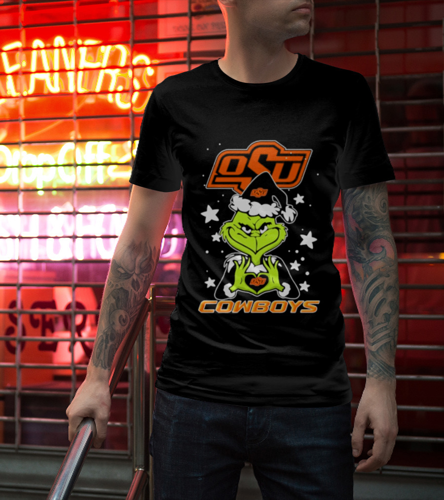 Oklahoma State Cowboys Grinch Love Hands Christmas Football 2026 T-Shirt