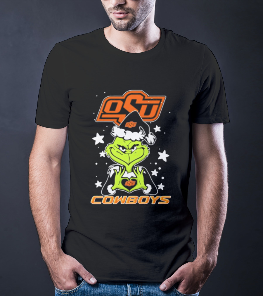 Oklahoma State Cowboys Grinch Love Hands Christmas Football 2026 T-Shirt
