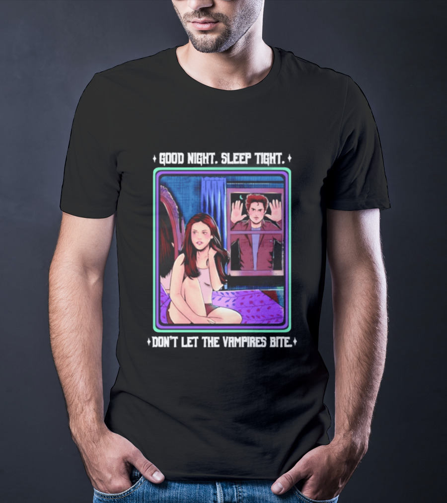 Good Night Sleep Tight Don't Let The Vampires Bite Twilight Bedroom Scene T-Shirt