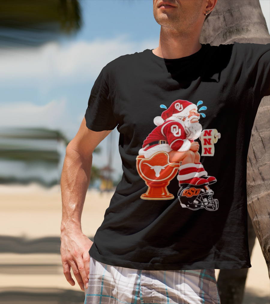 OU Oklahoma Sooners Santa Claus Toilet Texas Longhorns OSU Cowboys Football Meme T-Shirt