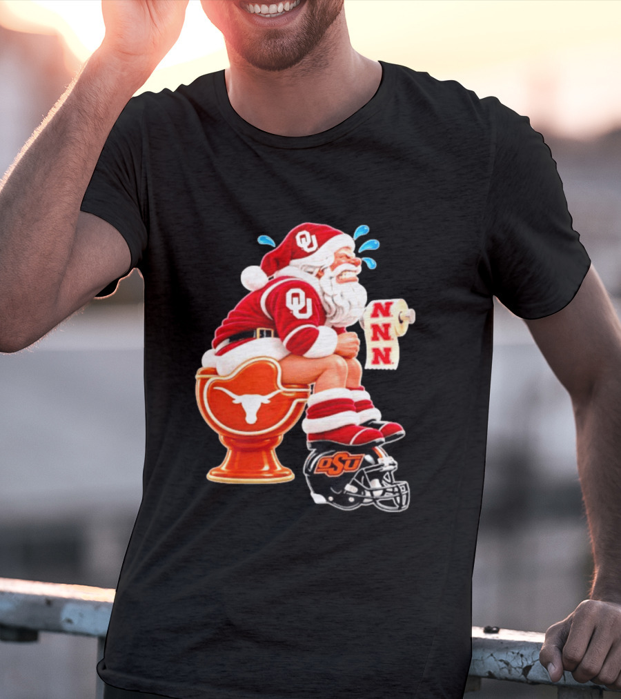 OU Oklahoma Sooners Santa Claus Toilet Texas Longhorns OSU Cowboys Football Meme T-Shirt