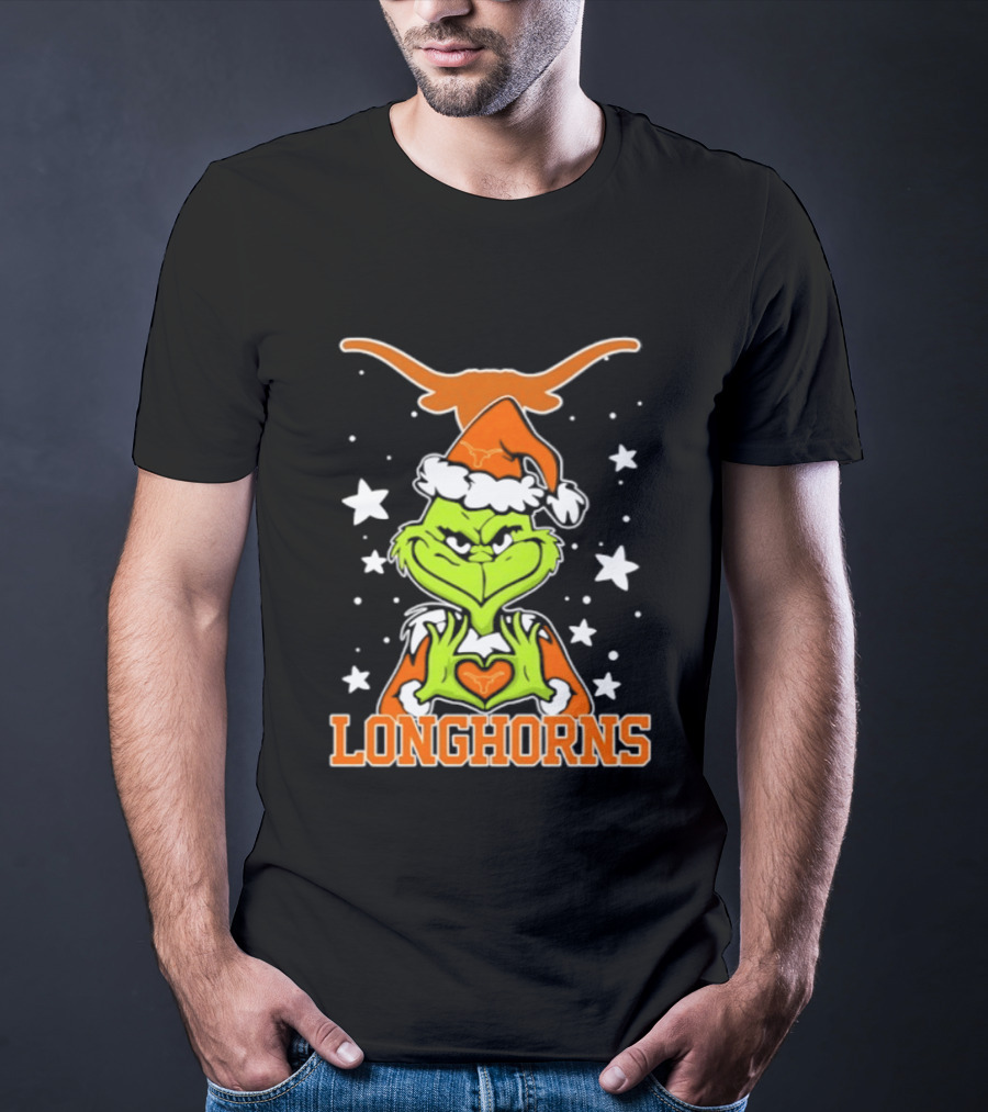Texas Longhorns Grinch Christmas Love Hands Football 2026 T-Shirt