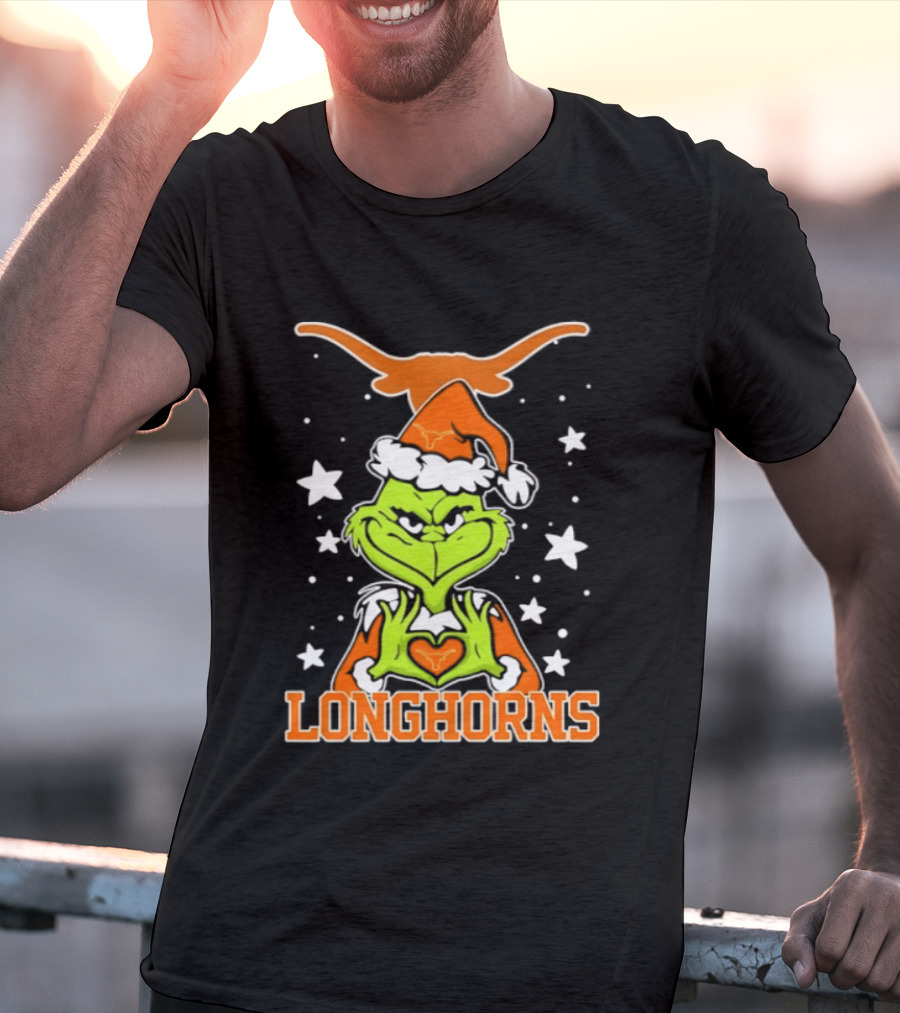 Texas Longhorns Grinch Christmas Love Hands Football 2026 T-Shirt