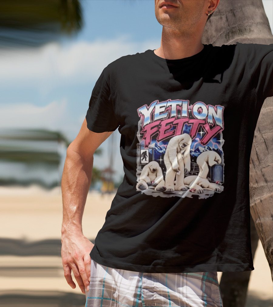Yeti On Fetty Bigfoot Snowy Mountain Scene T-Shirt