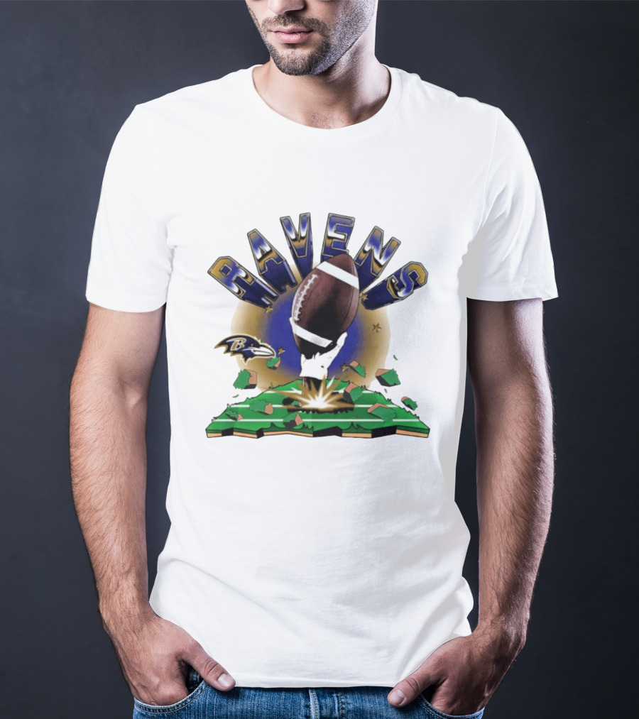 Ravens 2026 Explode Clubhouse Logo With Football And Hand Iconic Team T-Shirt