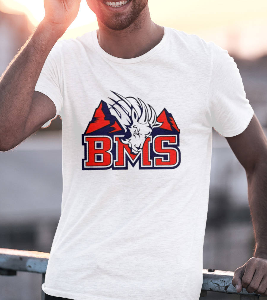 BMS Mountain Ram College Sports Iconic Red And Navy Blue T-Shirt