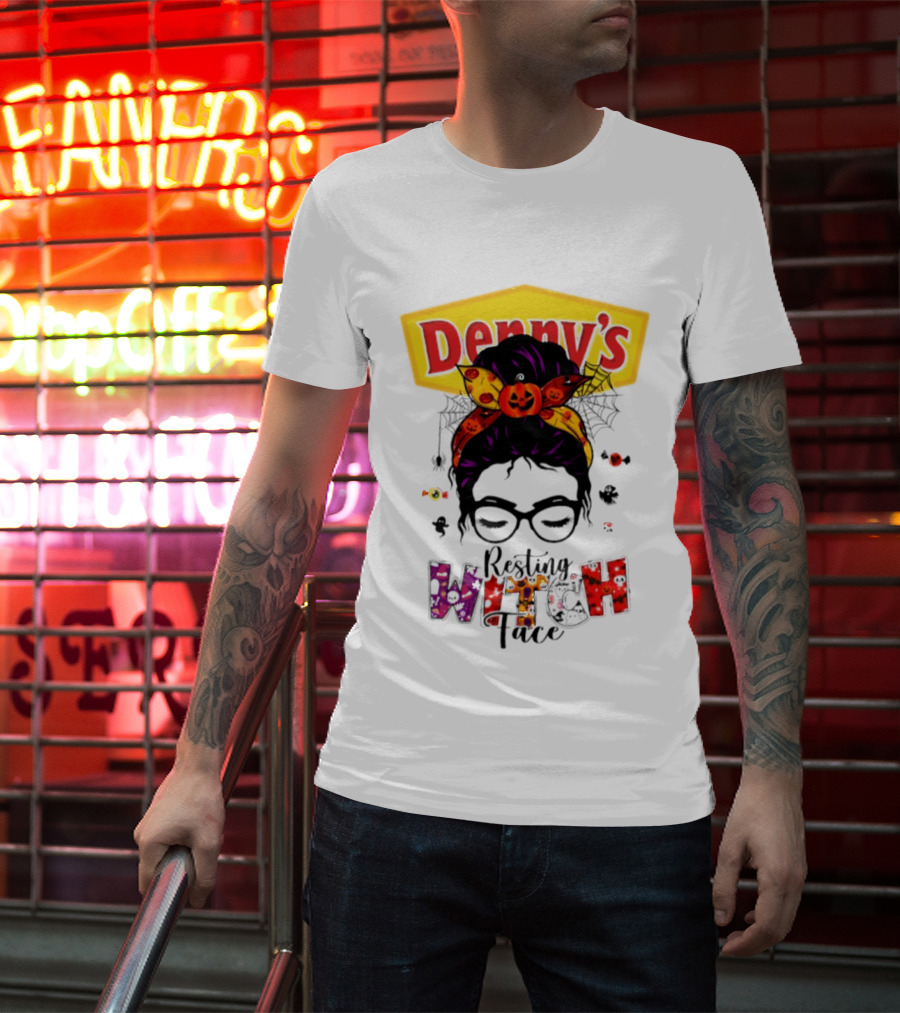 Denny's Resting Witch Face Halloween 2026 Pumpkin Headband And Web Glasses T-Shirt