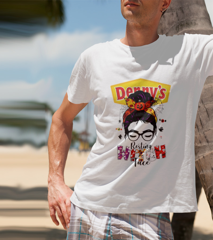 Denny's Resting Witch Face Halloween 2026 Pumpkin Headband And Web Glasses T-Shirt