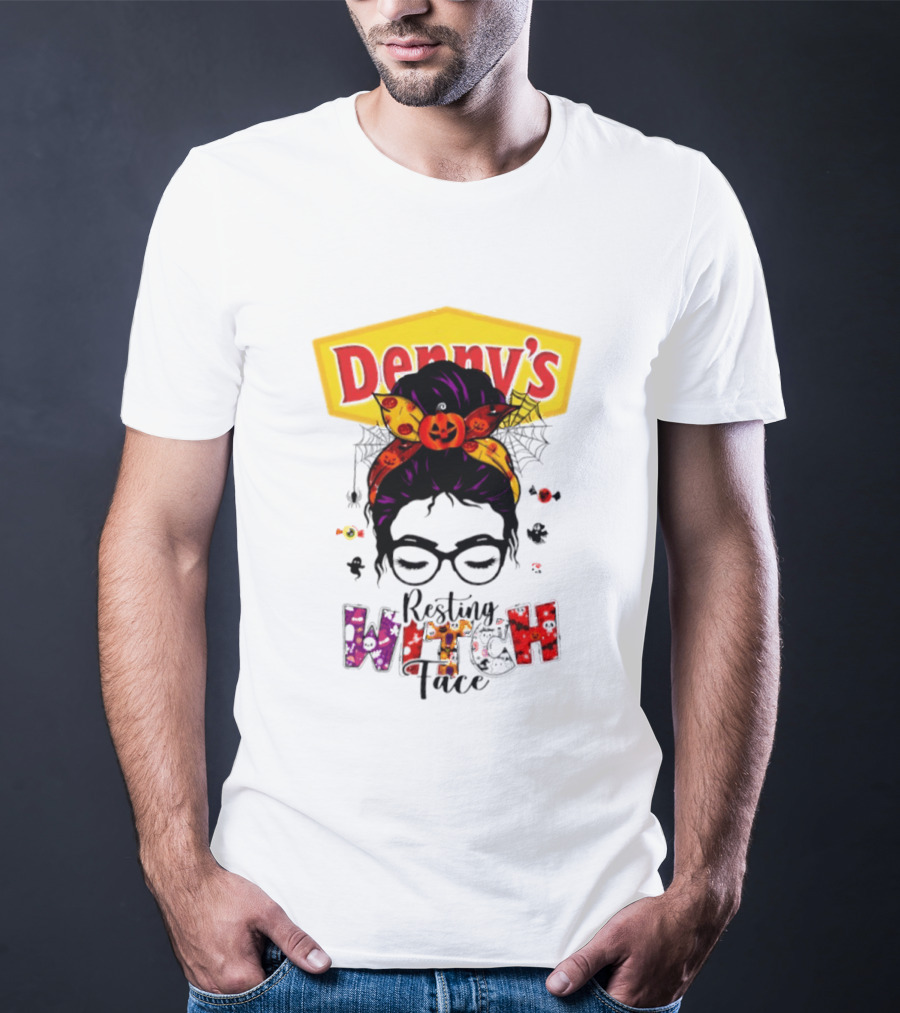 Denny's Resting Witch Face Halloween 2026 Pumpkin Headband And Web Glasses T-Shirt