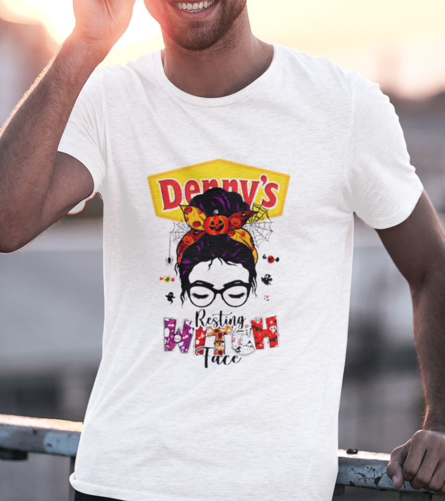 Denny's Resting Witch Face Halloween 2026 Pumpkin Headband And Web Glasses T-Shirt