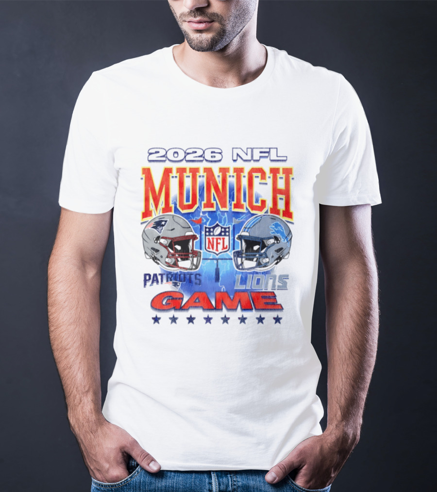 2026 NFL Munich Game New England Patriots Vs Detroit Lions Helmets T-Shirt
