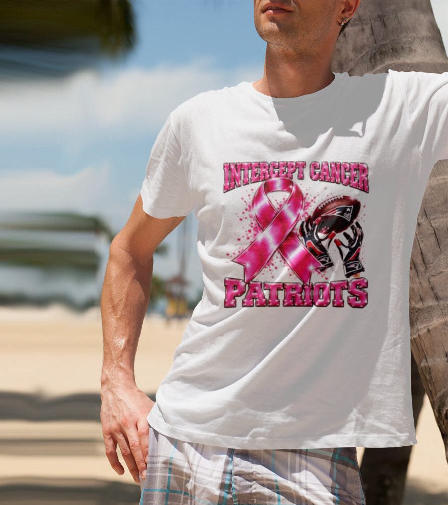 Intercept Cancer New England Patriots 2026 Football Gloves Pink Ribbon Awareness T-Shirt