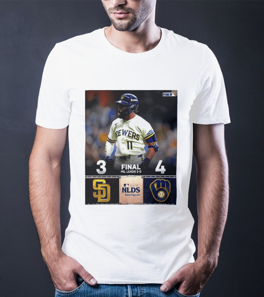Milwaukee Brewers Vs San Diego Padres 4 3 Game 2 2026 NLDS Final Score MIL Leads 2 0 T-Shirt