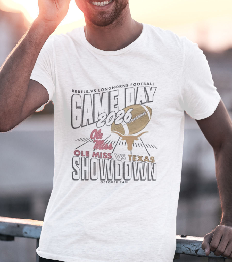 Rebels Vs Longhorns Football 2026 Game Day Ole Miss Vs Texas Showdown T-Shirt