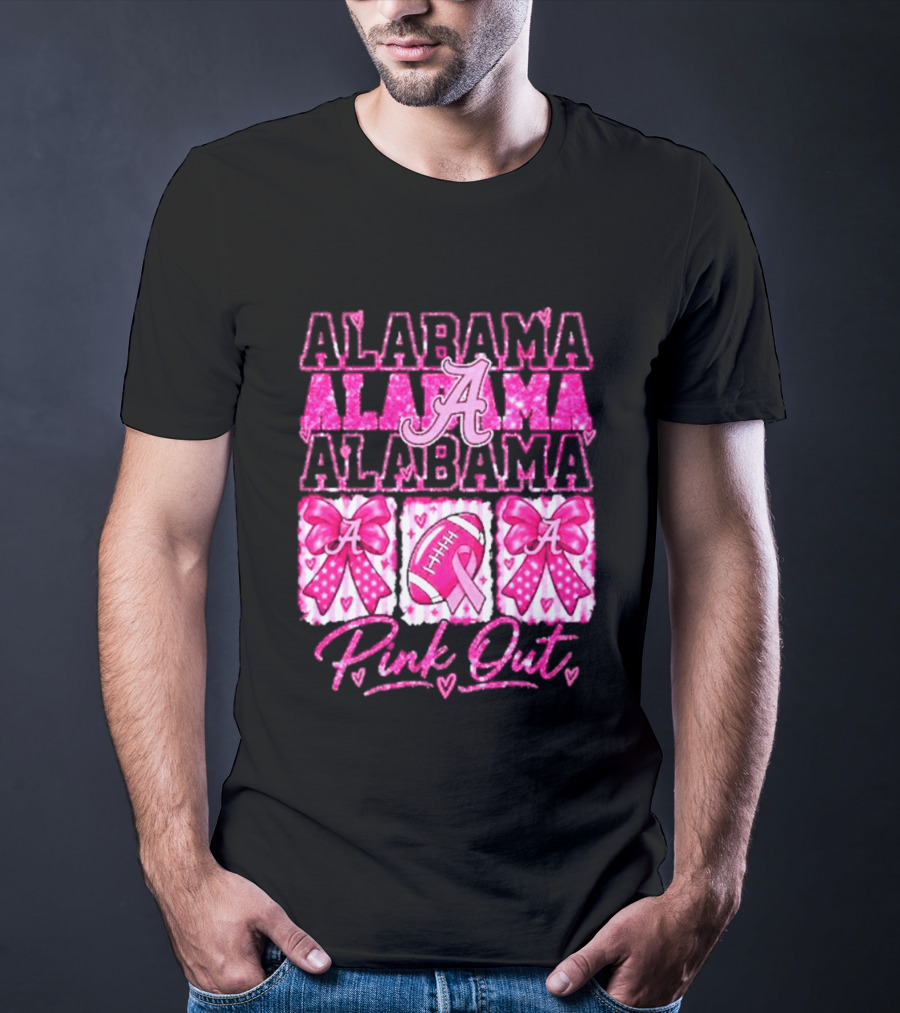 Alabama Crimson Tide A Pink Out Breast Cancer Awareness Football Bow Game Day T-Shirt