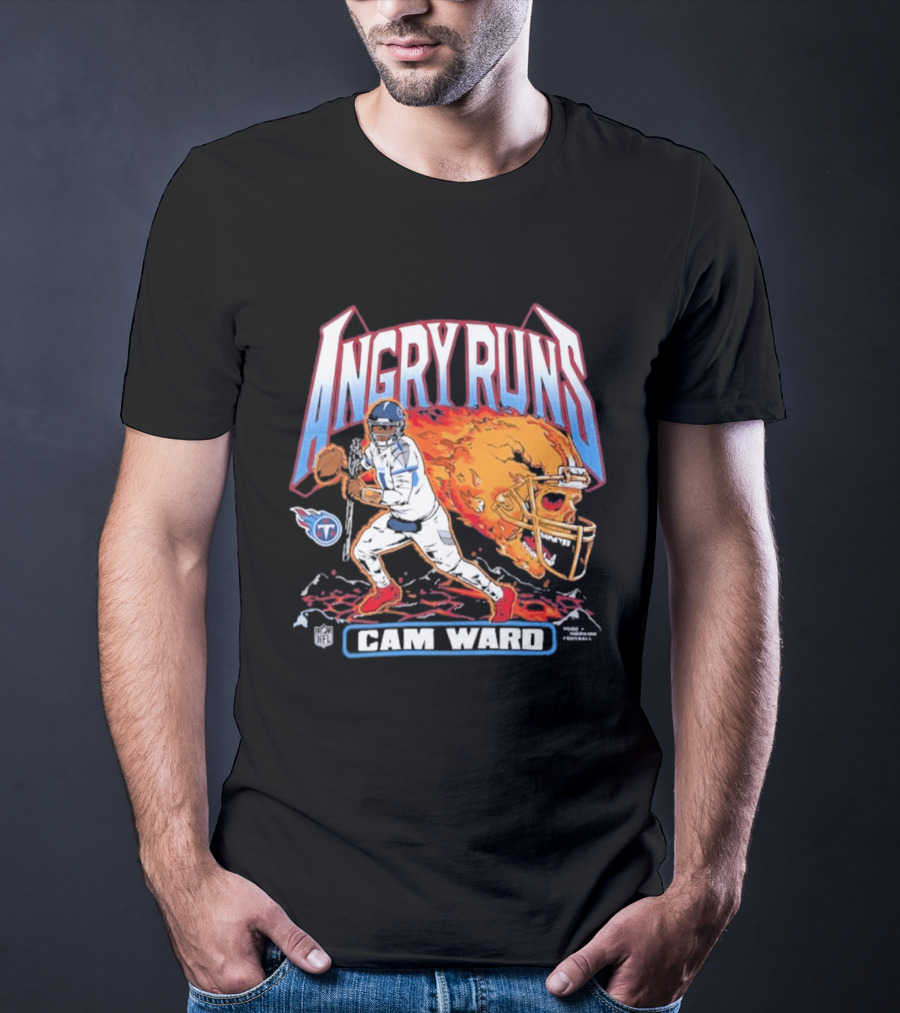 Angry Runs Cam Ward NFL Titan Flame Football Player T-Shirt