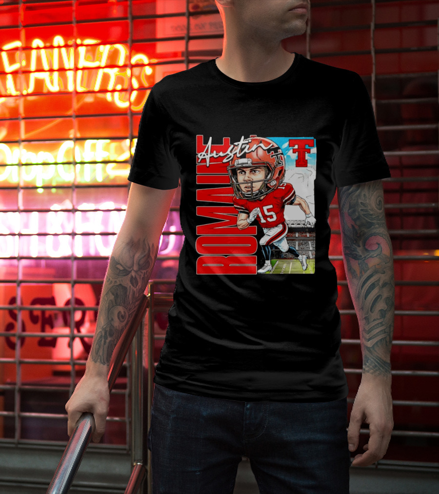 Austin Romaine Texas Tech Red Raiders Football NCAA Stadium Caricature T-Shirt
