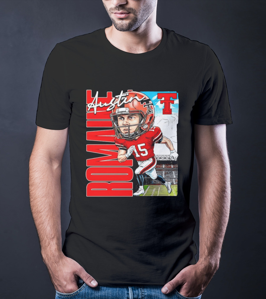 Austin Romaine Texas Tech Red Raiders Football NCAA Stadium Caricature T-Shirt